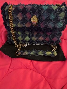 Kurt Geiger Fringed Multi-Tone denim Chain Crossbody Bag